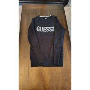 Guess Womens Black‎ Sequin Logo Scoop Neck Long Sleeve Knit Sweater XL